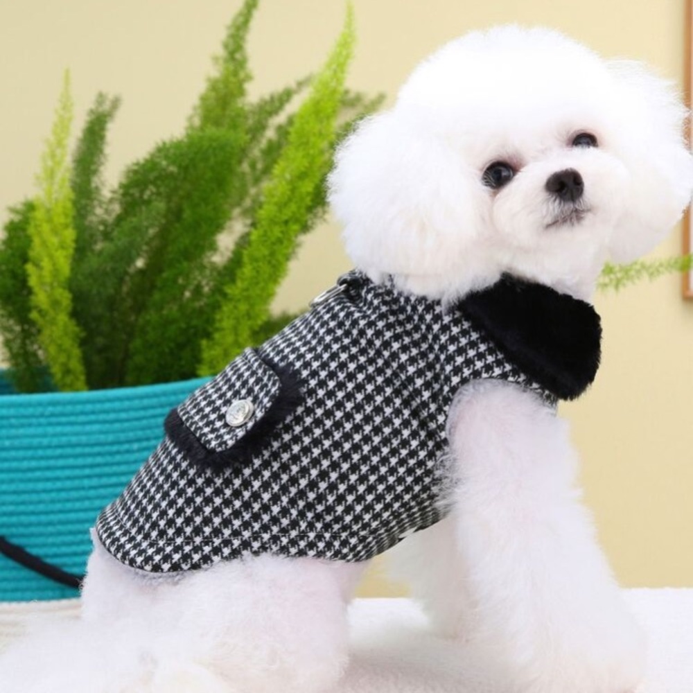 SHEIN Houndstooth and faux fur Dog vest 🐾